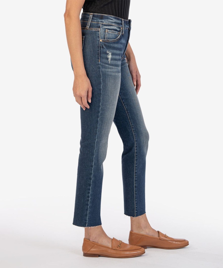 Denim Kut from the Kloth | Reese High Rise Fab Ab Ankle Straight Leg Acquired W/Dk Base Wash