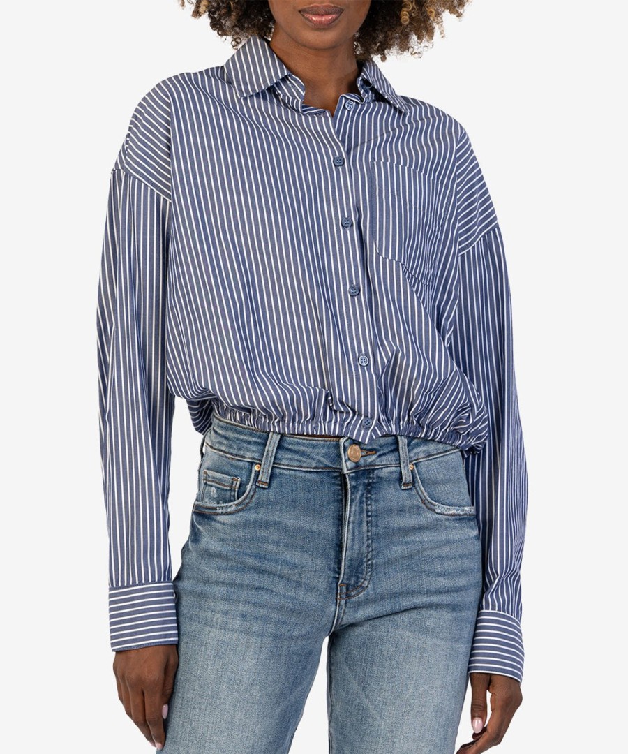 Clothing Kut from the Kloth | Presley Crop Button Down Navy/White