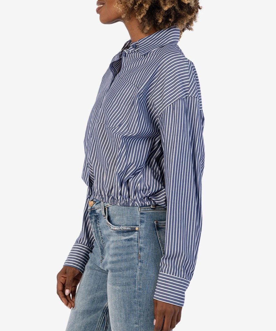 Clothing Kut from the Kloth | Presley Crop Button Down Navy/White