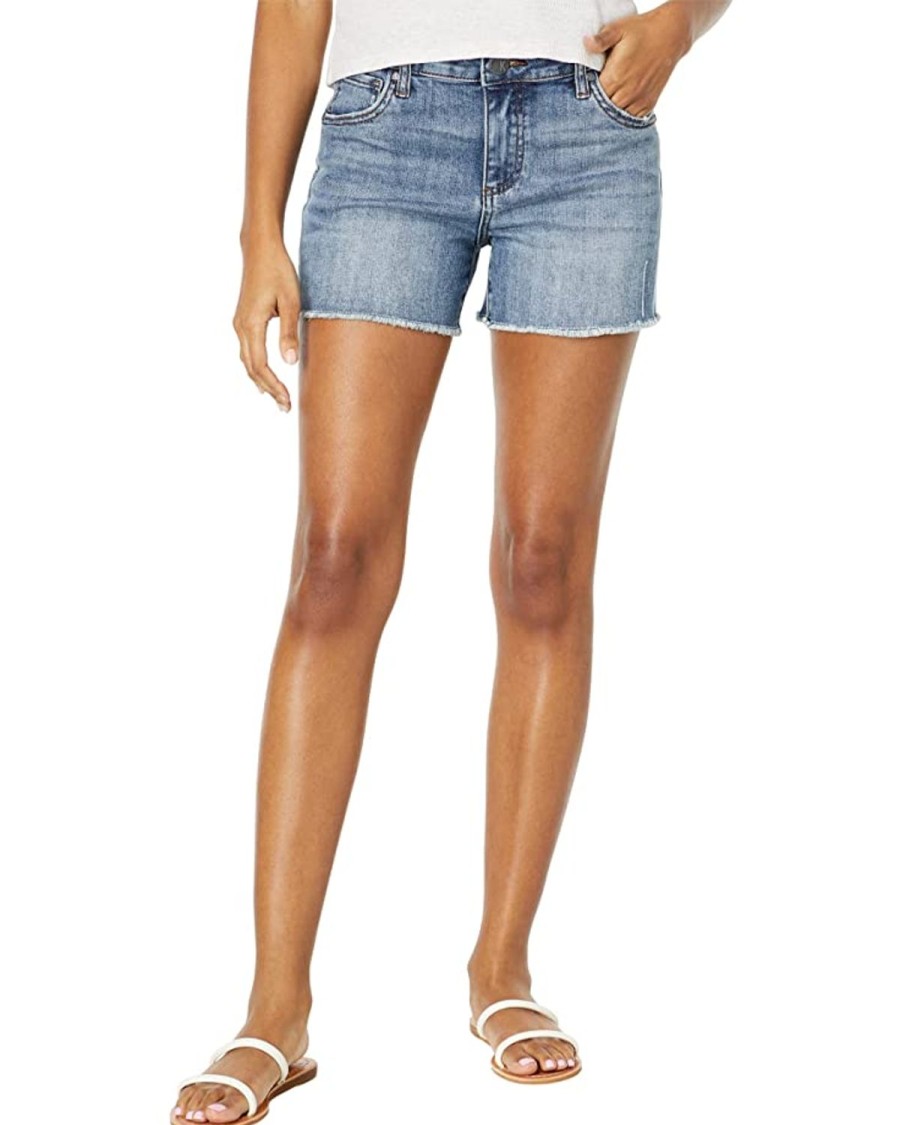 Denim Kut from the Kloth | Gidget Mid Rise Fray Short (Consolidated Wash) Consolidated W/Medium Base Wash