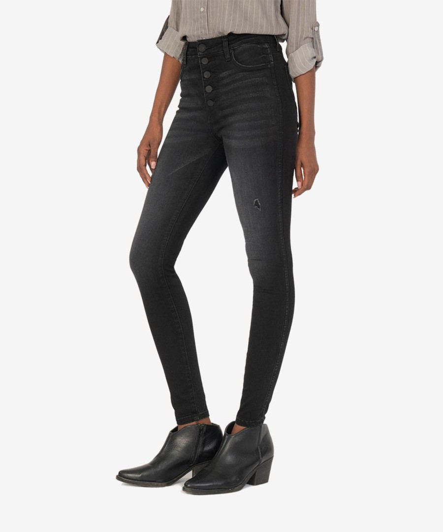 Denim Kut from the Kloth | Mia High Rise Fab Ab Slim Fit Skinny (Enthused Wash) Enthused W/Black Base Wash