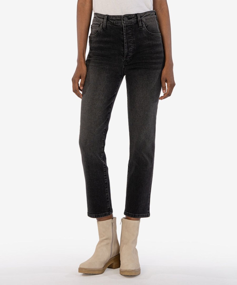 Denim Kut from the Kloth | Rosa High Rise Vintage Crop Straight Leg Convenient W/Black Base Wash