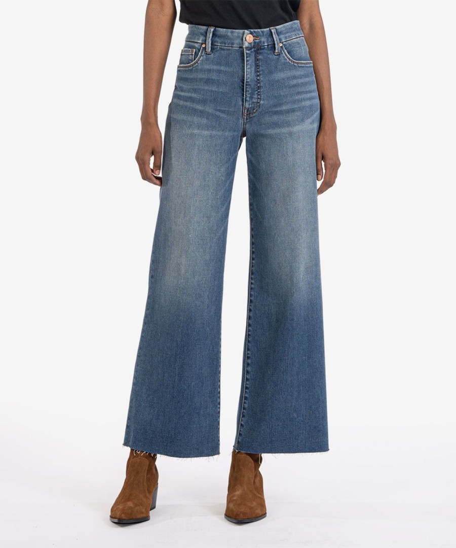 Fit Kut from the Kloth Meg Wide Leg | Meg High Rise Fab Ab Wide Leg Raw Hem (Milestone Wash) Milestone W/Medium Base Wash