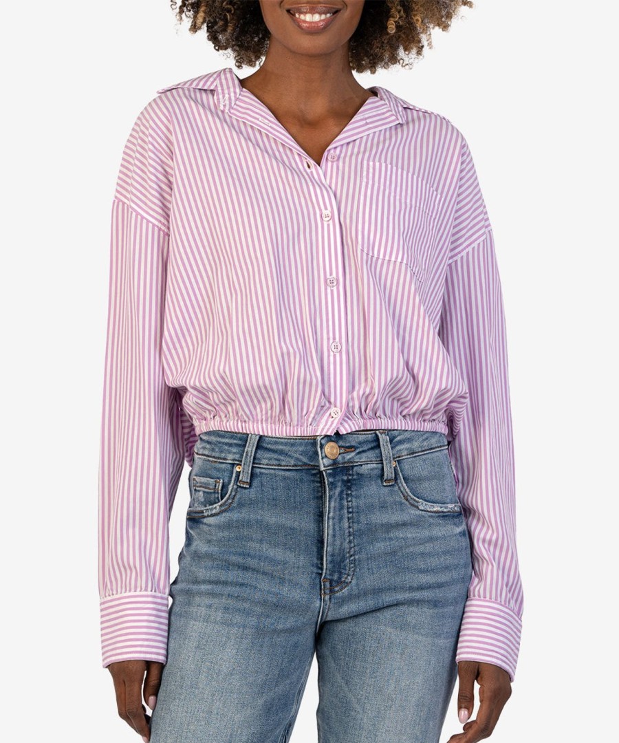 Clothing Kut from the Kloth | Presley Crop Button Down Top Lavender/White