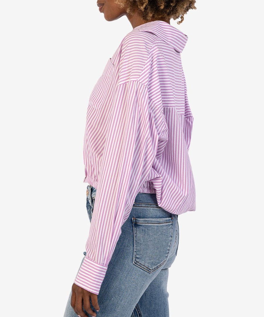 Clothing Kut from the Kloth | Presley Crop Button Down Top Lavender/White