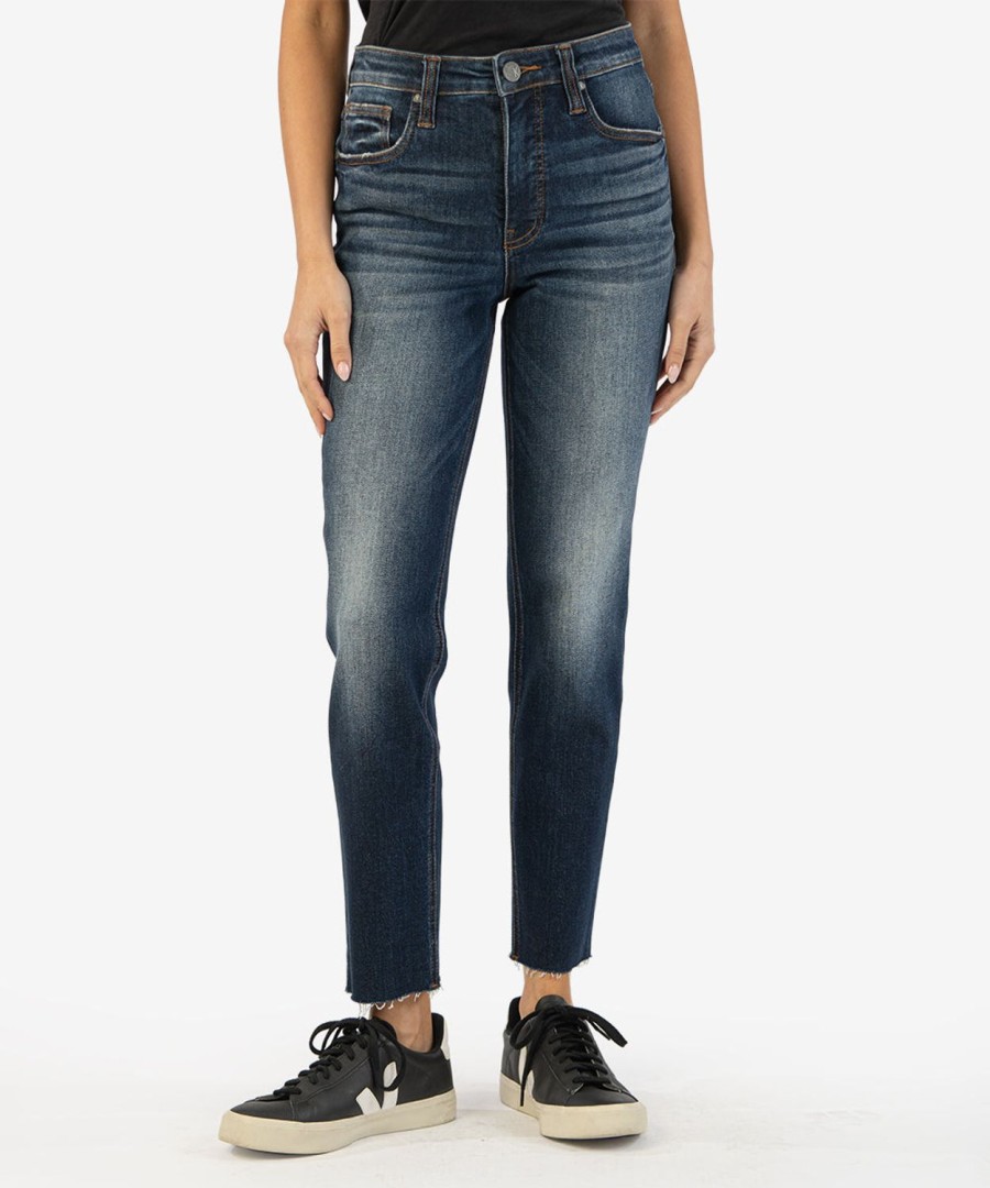 Denim Kut from the Kloth | Rachael High Rise Fab Ab Mom Jean, Petite Management W/Dk Stone Base Wash